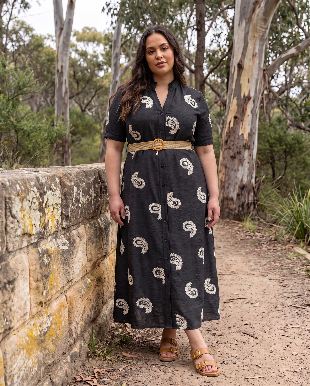 Paisley Linen-Blend Shirt Dress in Black – She's Limitless